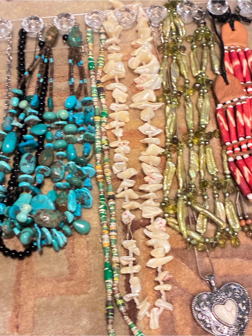Lot bundle of Turquoise Chip Statement Beaded Multi-Strand necklaces costume